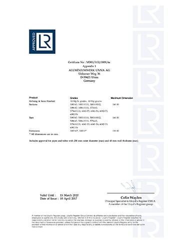 英国劳氏船级社船用铝合金精炼及半成品、-型材、棒材和挤压件制造商认证